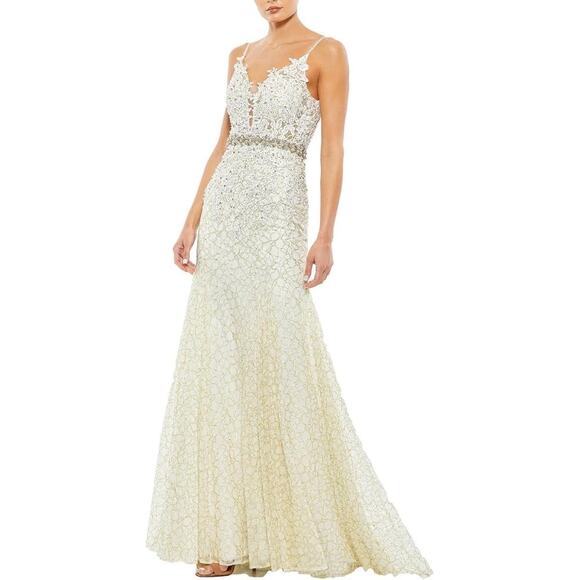 Mac Duggal Dresses & Skirts - Mac Duggal Size 0 Delicate Floral Lace Long Evening Gown Ivory Prom Princesscore